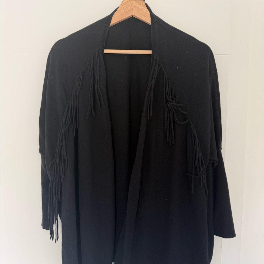 Sandro Black Fringe Poncho